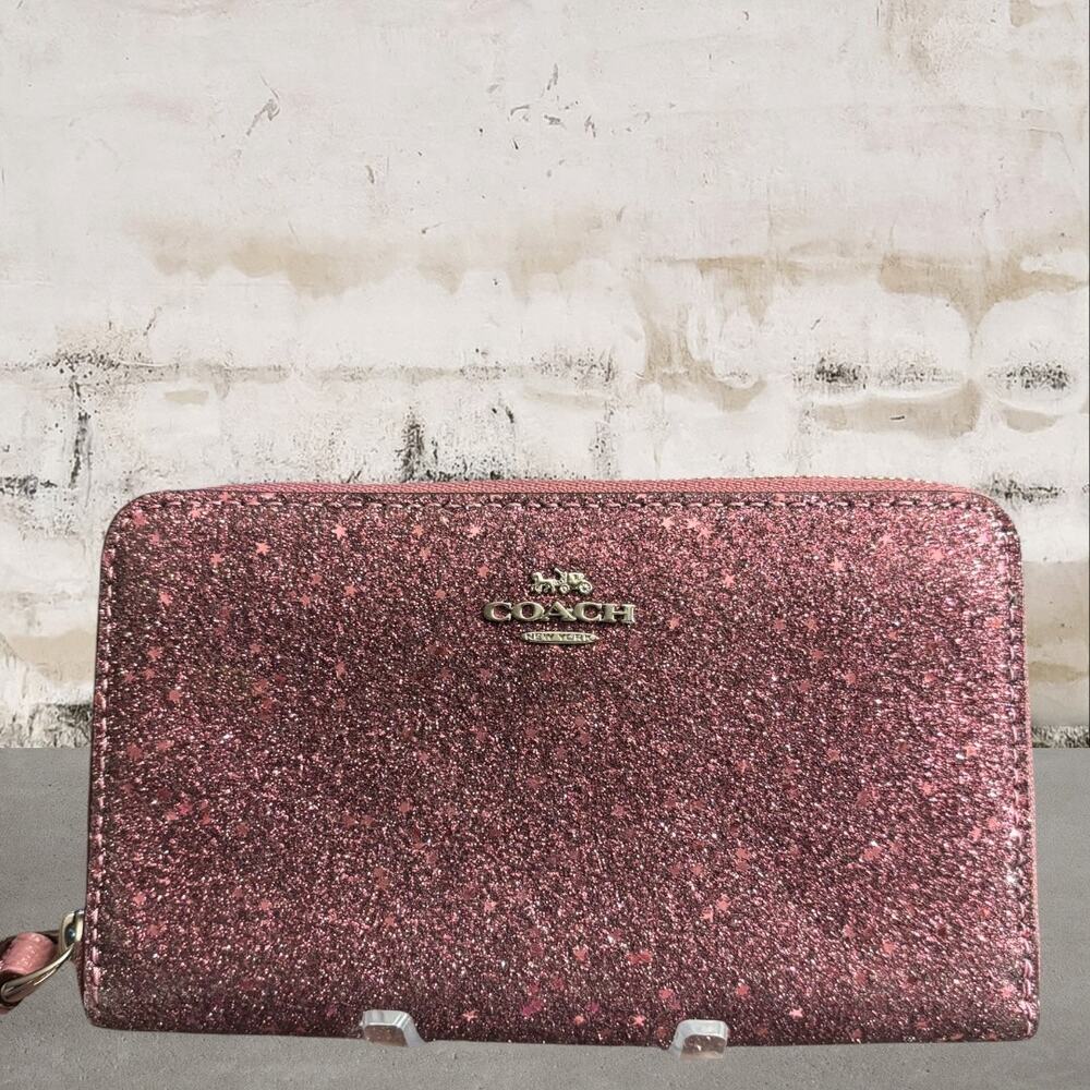 Coach Small Wristlet Wallet With Star Glitter Purple - Picture 1 of 6